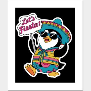 Cute Funny Penguin Let's Fiesta Kawaii Cinco de Mayo Party Posters and Art